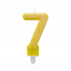 Tortová sviečka glitter žltá číslo 7