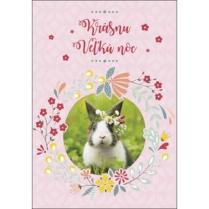 Veľkonočné prianie - Zajac s kvetinovým vencom ALBI