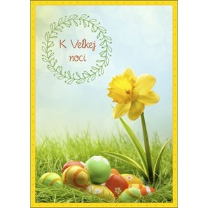 Veľkonočná pohľadnica - Narcis a kraslice v tráve ALBI