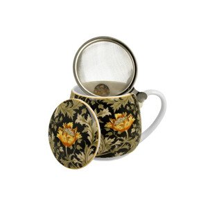 Porcelánový sudový hrnček so sitkom a krytom William Morris - Chrysanthemum 430 ml