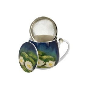 Porcelánový sudový hrnček so sitkom a krytom Claude Monet - Nenufars 430 ml