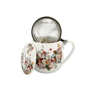 Porcelánový sudový hrnček so sitkom a krytom Vintage kvety 430 ml