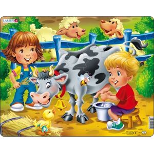 Puzzle Deti na farme s kravičkou Larsen BM5-ZZ