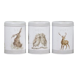 Sada plechových dóz káva, cukor, čaj "Country Animal" Wrendale Designs (3 ks) – zajac, sovy, jeleň
