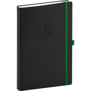 Denný diár Nox 2024, čierny–zelený, 15 × 21 cm