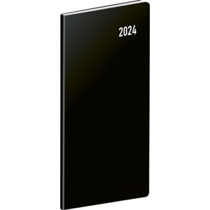 Vreckový diár Čierny 2024, plánovací mesačný, 8 × 18 cm
