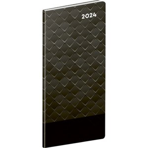 Vreckový diár Čierny kov 2024, plánovací mesačný, 8 × 18 cm