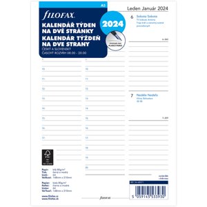Kalendár Filofax A5 týždeň/2 strany ČJ+SJ 2024, linajkový