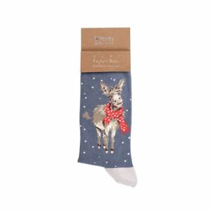 Pánske bambusové ponožky "All Wrapped Up" Wrendale Designs - vianočný oslík