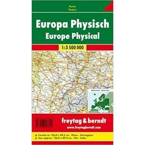 Európa nástenná fyzická mapa 1:3 500 000 lamino lišta