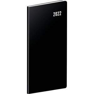 Vreckový diár Čierny 2022, plánovací mesačný, 8 × 18 cm