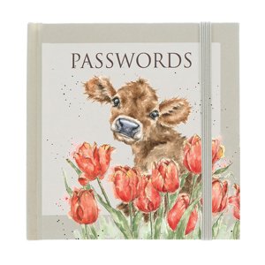 Zápisník na heslá "Bessie" Wrendale Designs - kravička v tulipánoch