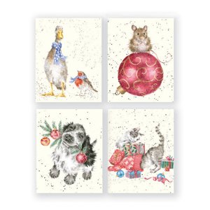Vianočné darčekové kartičky s obálkou "Duck" Wrendale Designs, 16 ks (4x4 motívy) – vianočná nálada