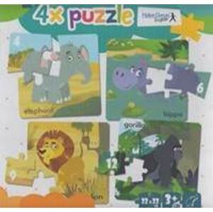4x puzzle Elephant, hippo, lion, gorilla - autor neuvedený