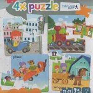 4x puzzle Car, train, plane, wagon - autor neuvedený