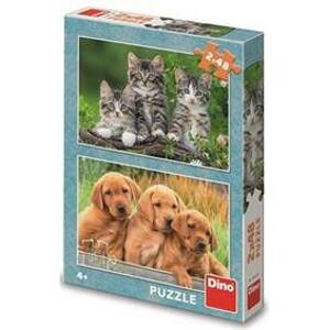 Puzzle 2x48 Pejsci a kočičky - autor neuvedený
